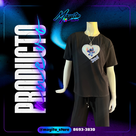 Blusa Corte L Stitch corazón negro