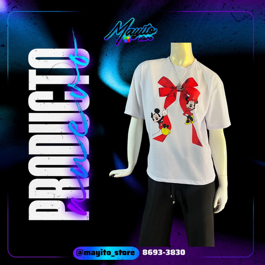 Blusa Corte L Minnie lazo rojo blanca